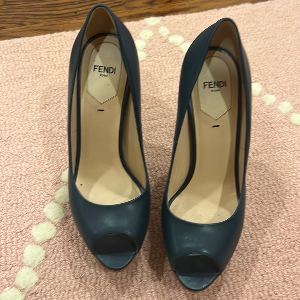 Blue fendi open toe heels